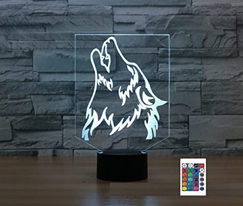 SUPERRUIDALONG 3D Wolf Fernbedienung 16 Farben Nachtlichter Illusion Acryl LED Tisch Nachttisch Lampe Kinder Schlafzimmer Schreibtisch Dekor Geburtstag Geschenke Spielzeug für Kinder