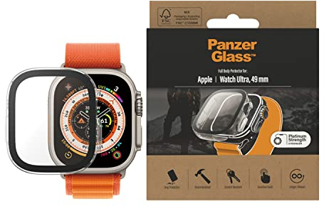 PanzerGlass™ Protector de pantalla para Apple Watch Ultra 49mm | Funda protectora para Apple Watch Ultra 49mm contra arañazos e impactos con marco de plástico y vidrio templado, negro