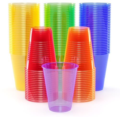 Keyoung Exquisite Blacklight Party Glow Cups - Assorted Colors - Disposable Cups For Party - Blacklight Reactive Glow In The Dark Cups For Birthday Party - Food Safe - Neon Cups (60, 12 Ounce)