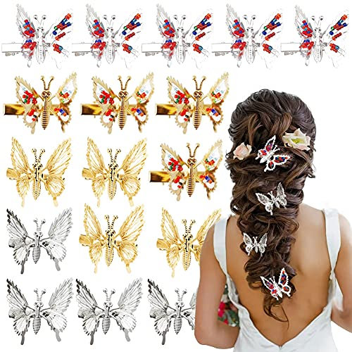 18 Stücke Nette Schmetterling Haarspangen Metall Haarspangen Kopfschmuck Glitzer Haarnadeln Starker Halt Haarspangen Set Haarschmuck für Frauen und Mädchen
