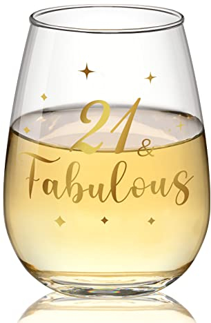 Joymaking Weinglas Geschenke zum 21 Geburtstag– 21 und Fabulous, 21 Geburtstag Geschenk Deko 21. Geburtstag Mädchen Junge Weinglas Geschenkideen zum Geburtstag Weihnachten Deko 450ml
