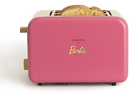 CREATE/TOAST RETRO/Grille-pain Rose Barbie / 6 niveaux de puissance, tiroir ramasse-miettes, thermostat, décongélation, réchauffage, 2 fentes à tranches larges, 850W