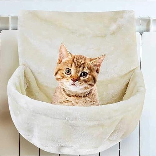 Soft Cat Hanging Bed with Strong Iron Frame - Warm & Cosy Cat Hammock Style Home Cradle for Small Pets & Kittens (Beige)