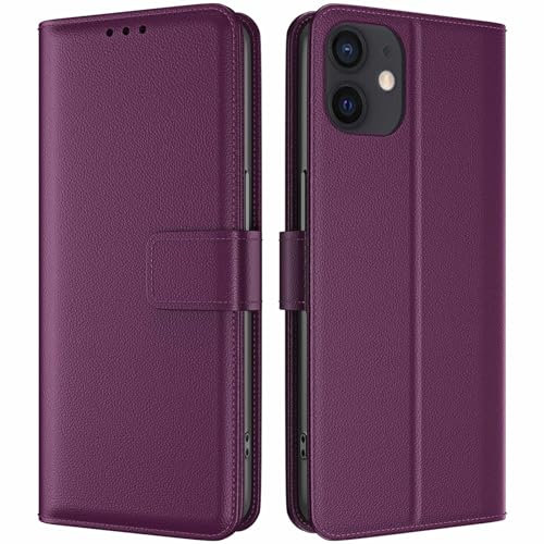TQIAHF Coque pour iPhone 12 / iPhone 12 Pro Coque Etui avec Porte Carte à Rabat Clapet Portefeuille Cuir Pochette Magnétique Antichoc Flip Case Étui Cover Housse Protection Coque,Violet Foncé