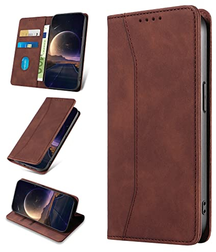 KANVOOS Coque pour Xiaomi MI 10 Lite 5G, Etui Protection Housse en Cuir PU [Porte Cartes], Antichoc Portefeuille Étui à Rabat Flip Case pour Xiaomi MI 10 Lite 5G (Café)