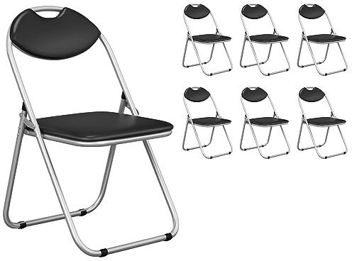 RELAX4LIFE 6er Set Klappstühle, Schreibtischstuhl mit mit Metallgestell Gepolstertem Sitz, Gästestuhl Faltbar, bis 115 kg Belastbar, Besucherstuhl für Hochzeit Bankett Party, Schwarz (6)