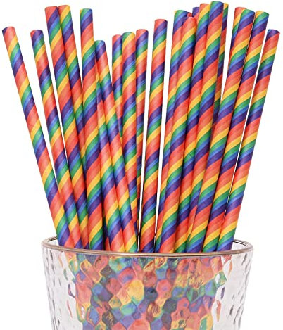 YAOSHENG 100 PCS Regenbogen Strohhalme Papier, Biologisch Abbaubare, Bunte Papier Trinkhalme Geeignet für Partys, Hochzeiten und Anlässe, Party Strohhalme
