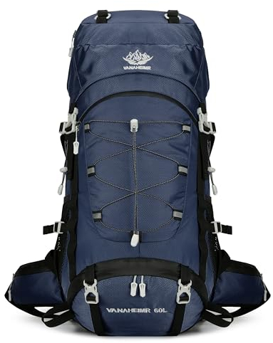 YFREAL Reiserucksack mit Regenschutz, 60 l, wasserabweisend, Kletterrucksack für Damen und Herren, dunkelgrün, Large, Outdoor (TIEFBLAU)