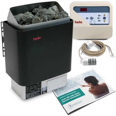 POOL Total Helo Saunaofen Cup 60 D | 6,0 kW 400 V | Mit Saunasteuerung OT 2 PLE | Wandmontage | Wandbefestigungsmaterialien enthalten | Inkl. 20 Kg Saunasteine Ø 5-15 cm