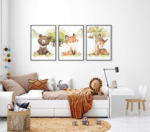 WANDKIND Kinderzimmer Poster Set Premium P795 / niedliche Waldtiere Portraits Babyzimmer Wandbild (A3 - Ohne/Without Rahmen/Frame)