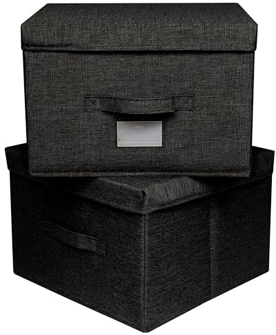Augfox 2er Set Aufbewahrungsbox mit Deckel Groß - Aufbewahrungsbox Stoff, Vielseitige Kisten Aufbewahrung mit Deckel (Schwarz, 36x32x24cm)