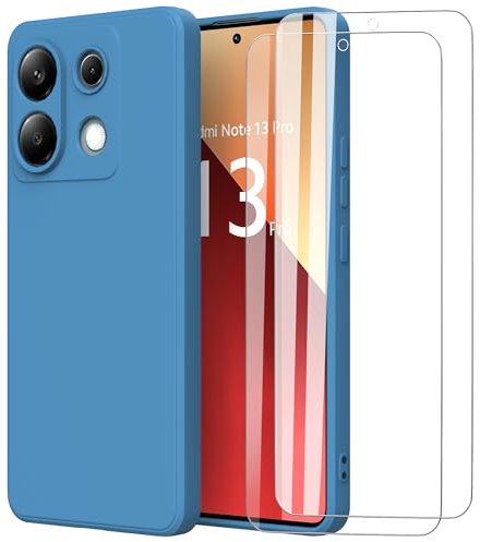 MOONESS Cover per Xiaomi Redmi Note 13 Pro 4G (6.67) Custodia,Con 2 Pellicola Vetro Temperato Morbida Sottile Liquid TPU Case - Blu
