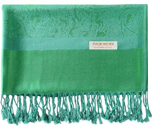 Becolored Paisley Pashmina Seidenschal, Schal, Jacquard, Kaschmir, Stola, zweifarbig, wendbar, 234 Grünes Blaugrün, Large