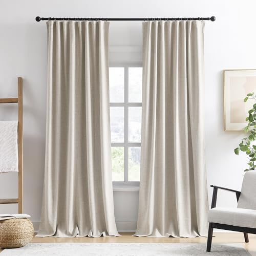 RAIN CITY Leinen Verdunkelungsvorhänge 274,3 cm lang 2 Vorhänge, insgesamt 254 cm breit Elegante Vorhänge für Sonnenzimmer Vollständig abgeschirmte Vorhänge für Schiebetür Rücktab Faltenband mit Haken