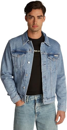 Calvin Klein Veste en Jean Homme Slim Denim Jacket Poches sur la Poitrine, Bleu (Denim Light), L