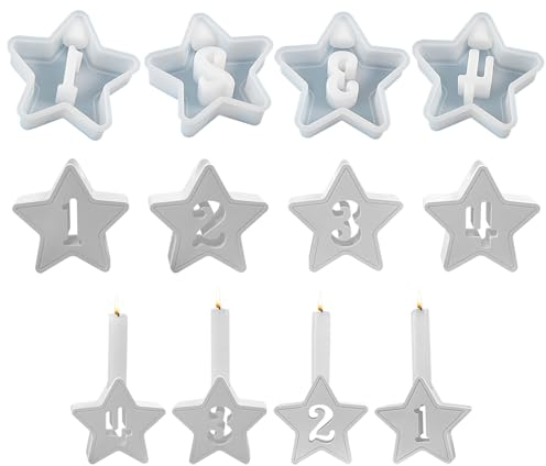 4 Stück Zahlen Stern Silikonform Kerzenhalter, Gießformen, DIY Silikon Gießform für Kerzenhalter, Gips, Handwerk (L)