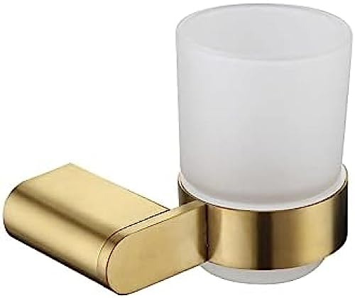 Wandmontierter Zahnbürstenhalter aus gebürstetem Gold, Milchglas-Becherhalter für Badezimmer-WC, rostfrei, praktisches Badzubehör zur Wandmontage aus Edelstahl, Schrauben installieren