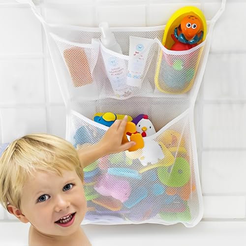 AIYVELU Spielzeugnetz für die Badewanne, Spielzeugnetz für die Badewanne, Spielzeugaufbewahrung für die Badewanne mit 2 selbstklebenden Haken, Aufbewahrung von Badespielzeug