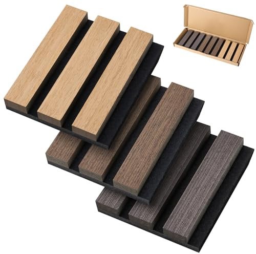 [Sample Pack] Wood Slat Wall Panel Fluted Wall Panels Wood Wall Acoustic Panels For Wall/Ceiling, 6” × 5”× 0.8” Wood Panels For Wall, 3 Color Small Sample Tiles
