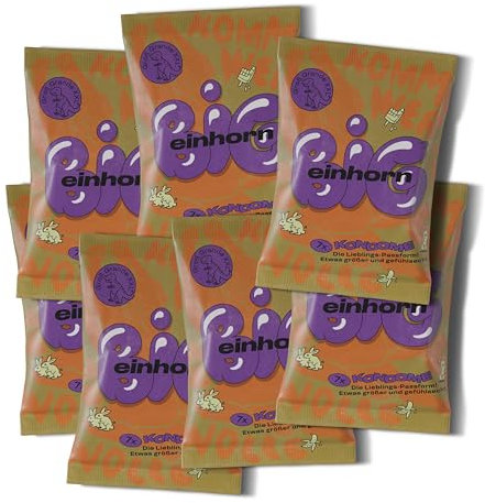 einhorn große Kondome I 49er Jahresvorrat BIG I 49 Stück I XL-Größe 57 mm I vegane, hormonfreie Verhütung ohne Chemie I natürlicher Gleitfilm I nachhaltig und sicher