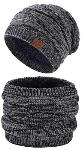 ANSUG Wintermütze Mütze&Schal 2 Sets für Damen Herren,Warme Strickmützen mit Fleece Herren,Nackenwärmer Im Freien Ski Fahren