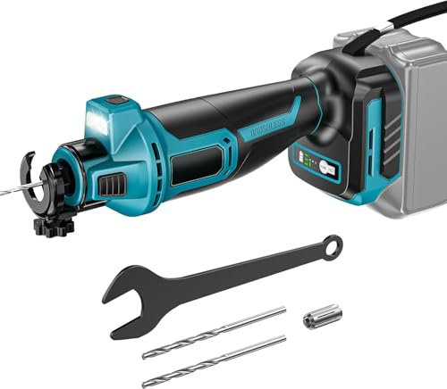 Akku Rotationsschneider für Makita 18V Batterie, Akku Rotationswerkzeug mit Bohrer und Spannfutter, 3 Geschwindigkeiten, LED-Licht, Bürstenloser Motor, für Gipskarton, Holz, Sperrholz