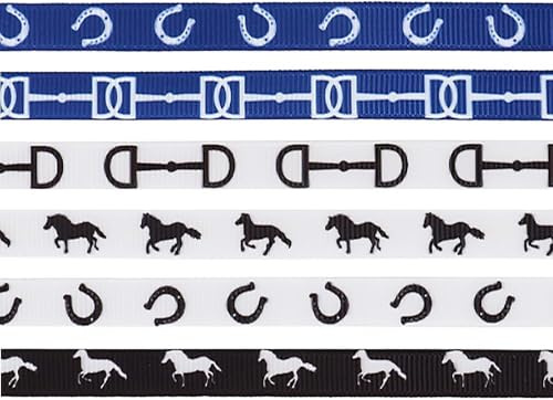 6 Pieces 3 Yards Horse Race Ribbon for Crafting Sewing, 3/8 Inch Black White Grosgrain Ribbons for Gift Wrapping, Sports Horse Racing Ribbons for Hair Bow Cheerleader Accessories