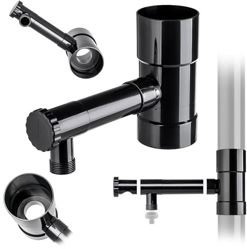 KADAX Raccolta di pioggia da 80 mm, raccogli acqua piovana per tubo di scarico, ladro con valvola integrata, raccoglitore d'acqua in plastica di alta qualità, ladro d'acqua (nero)