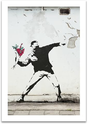 ARTFAVES® Poster - Banksy Flower Thrower | Wanddeko Wandbild Kunst Modern Urban Graffiti | ohne Rahmen | 30 x 40 cm
