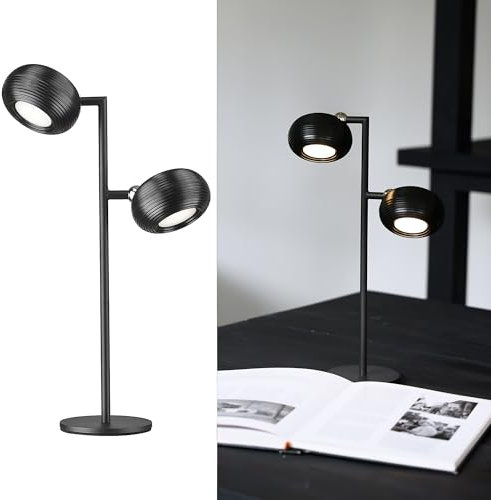 LuminexDesigns Cordless Table Lamp Rechargeable – Touch Dimmable LED Bedside Lamp with USB, Black Modern Industrial Desk Lamp with Battery, Dual Detachable Magnetic Head for Bedroom Living Room Office
