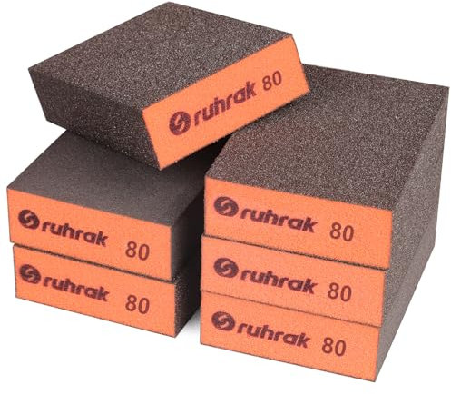 Sruhrak Schleifblock 12 Stück Hart Schleifschwamm, 80 Körnung Nass-Trocken-Wiederverwendbare Schleifpad für Holz, Kunststoff, Gipskarton und Metallpolitur