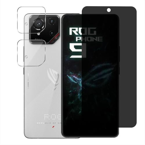 Sichtschutz Schutzfolie für Panzerglas für ASUS ROG Phone 9 / ROG Phone 9 Pro 5G, Anti-Spähen Privacy Folie mit Kameraschutz Panzer Schutz Glas [1+2 Stück], 9H Härte, Anti-Spy Sichtschutzfolie