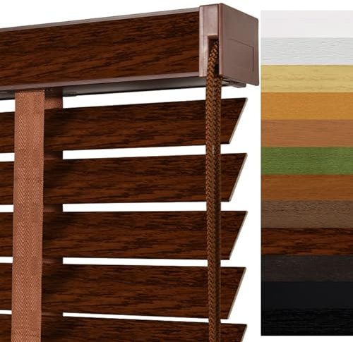 Holz Jalousien Holzjalousie innen Schwarz 5cm Lamellen Horizontal Jalousette für Fenster Sonnenschutz/Sichtschutz Venezianische Jalousie W 25/35/50/65/80/90/100/135/160cm(Brown3)