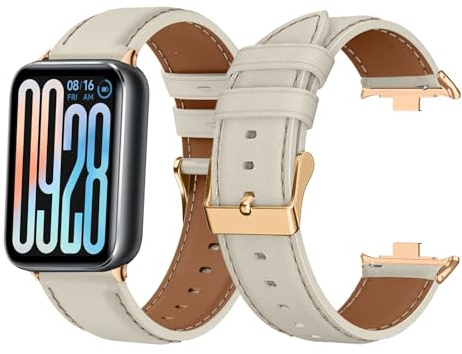 LanQii Leder Armband für Xiaomi Smart Band 9 Pro/Xiaomi Smart Band 8 Pro, Weiches Leder Ersatzarmband, Damen und Herren Uhrenarmband für Xiaomi Mi Band 9 Pro/Xiaomi Mi Band 8 Pro, Weiß