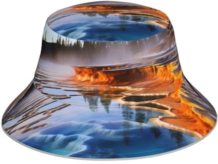 ATTBBH Yellowstone National Park Prints Reflektierender Fischerhut, modisch und funktional, für Unisex-Outdoor-Aktivitäten, Schwarz, Schwarz, EinheitsgröÃŸe