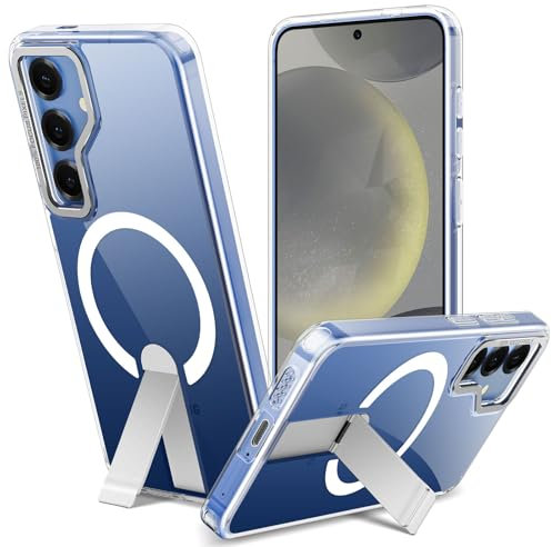 Hülle für Samsung Galaxy S25 /S24 mit Ständer, Kompatibel mit MagSafe, Magnetkraft Militärschutz Handyhülle, Eingebauter Kickstand Stoßfest Kratzfest Anti-Vergilbung Case, Transparent