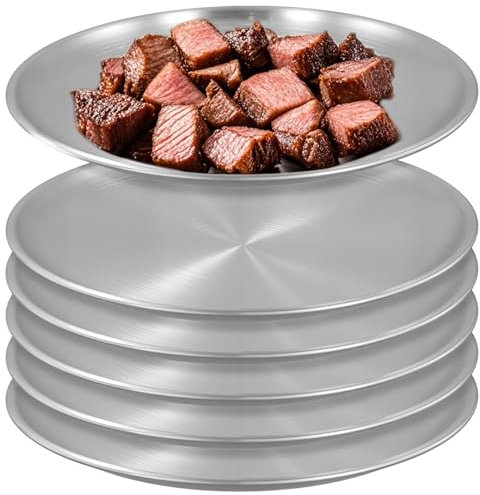 SINJEUN 6 piatti in acciaio inox da 20 cm, piatti rotondi in acciaio inox, colore argento