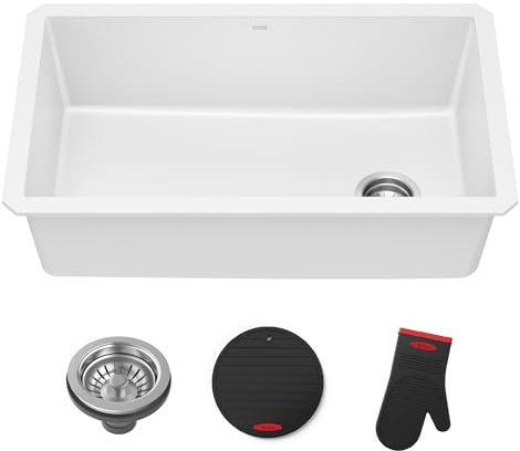 KRAUS Forteza 32-inch Granite Undermount Single Bowl White Kitchen Sink, KGU-55WHITE