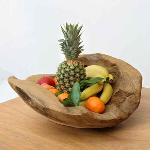 Kinaree Dekoschale aus Teak Wurzelholz – Handgefertigte Schüssel ca. 20-50 cm – Naturholz Schale für Obst, Deko oder als Schlüsselschale im Flur (Ø 40 cm)