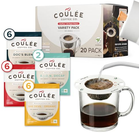 Coulée EcoPour Coffee Variety Pack, Single Serve, 4 Flavors, 20 Pack