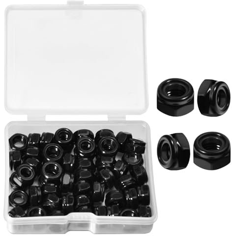LEONTOOL 50pcs M5 x 0,8mm Controdadi, controdadi esagonali in nylon autobloccanti metrici autobloccanti, dadi a crimpare nero zincato per auto, macchina mobili