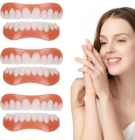 JUGUTA 3 Paires Prothèse Dentaire, Facette Prothese Dentaire, Dents Artificielles, Bretelles Perforées, Facile À Utiliser, Utilisé Pour Combler Les Espaces Entre Les Dents Manquantes