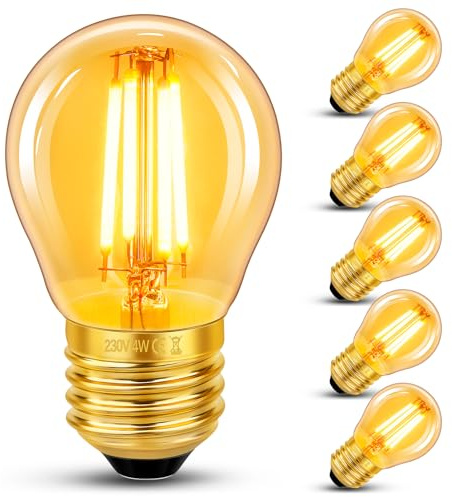 6 Stück E27 LED 4W Edison Vintage Glühbirne, G45 Vintage Glühlampe, Ersetzt 40W Glühlampen, Warmweiß 2200K Bernstein Glas Lampe, Nicht Dimmbar, Nostalgische Dekoration für Zuhause, Hotel, Café, Bar