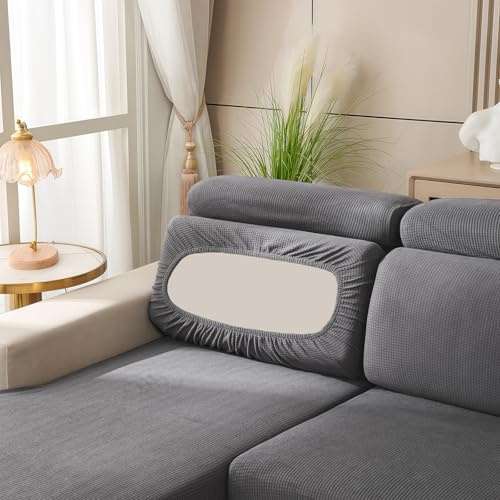 AMFUN Bezüge Für Wohnwagenpolster, Sofa Sitzkissenbezug Mit 2 Cord, Stretch Sitzkissenbezug, Sofabezug L Form, Sofa Überzug, rutschfest und Weich(Dunkelgrau, W 160-200 cm, D 60-90 cm)
