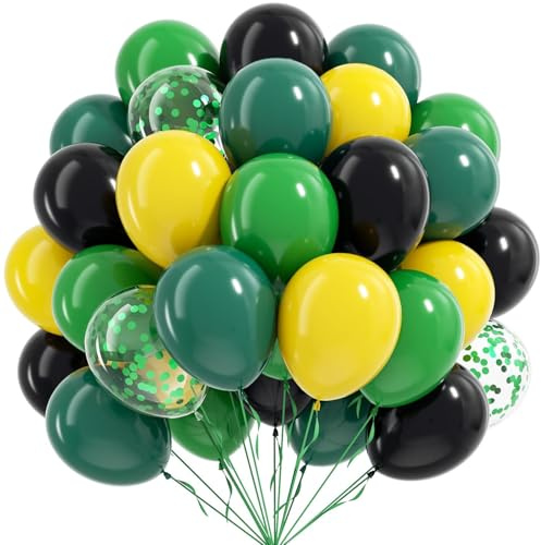 Green Black Yellow Balloons, 100pcs 12 Inch Latex Balloons, Confetti Balloon, Perfect for Sports Party, Boys Birthday, Baby Shower, Carnival, Graduation, Celebration & Sporty Themed Party Decorations