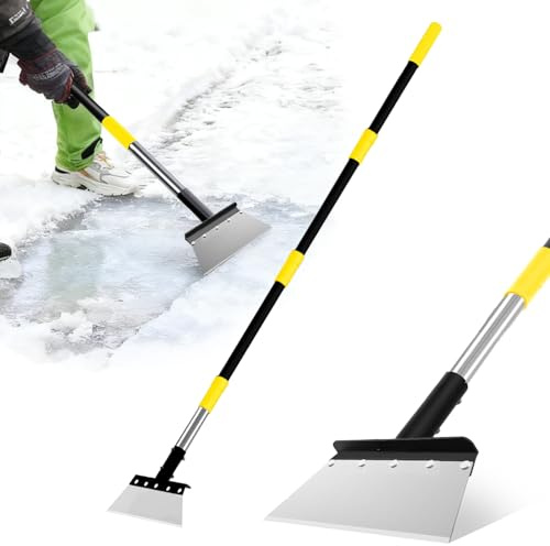 BCJCLTS Garden Flat Shovel, Heavy Duty Multifunctional Cleaning Shovel with 60 Adjustable Long Handle, Metal Floor Scraper Tool for Lawn Edging, Weeding, Scraping, Digging, Ice & Snow Removal.