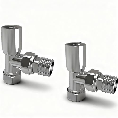 TRV Traditional Manual Angled Radiator Valves Set, 15mm x 1/2, Suitable for Radiators & Heated Towel Rail, Central Heating Design, for UK Central Heating System Modern Bathroom(Chrome)