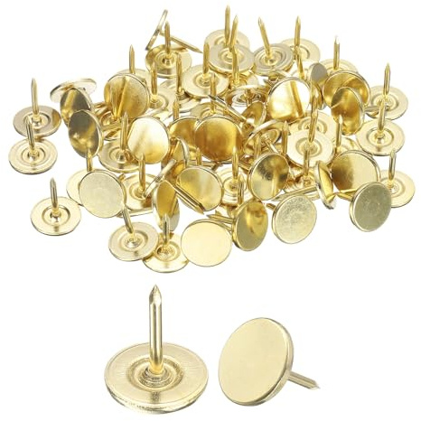 QUARKZMAN 100pcs Clous de Tapisserie, 11x13mm Clous Décoratifs d'Ameublement, Points d'Armure Punaise Tapissier Tête Plate pour Meuble Chaise Canapés Fauteuils Lits Projet DIY Vintage, Doré