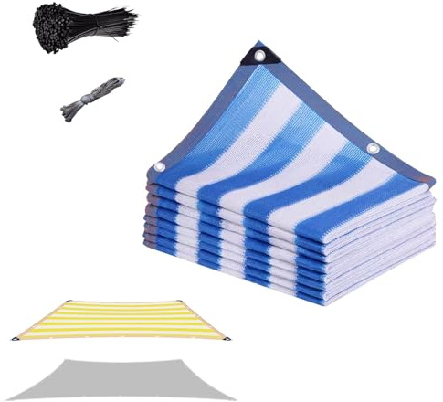 Carport Toile d'ombrage EasyFix Mesh Protection UV 90 % Bleu et Blanc Rayures Disponible en rayures jaunes et blanches Tailles 3 x à 3 x 10 m (option 6 x 7 m)
