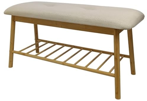 Schuhbank ZEN BO 90cm - beige natur - Bambusholz viel Stauraum